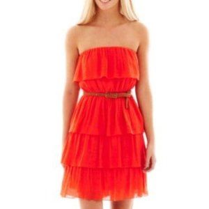 by & by Orange Strapless Gauze Summer Dress